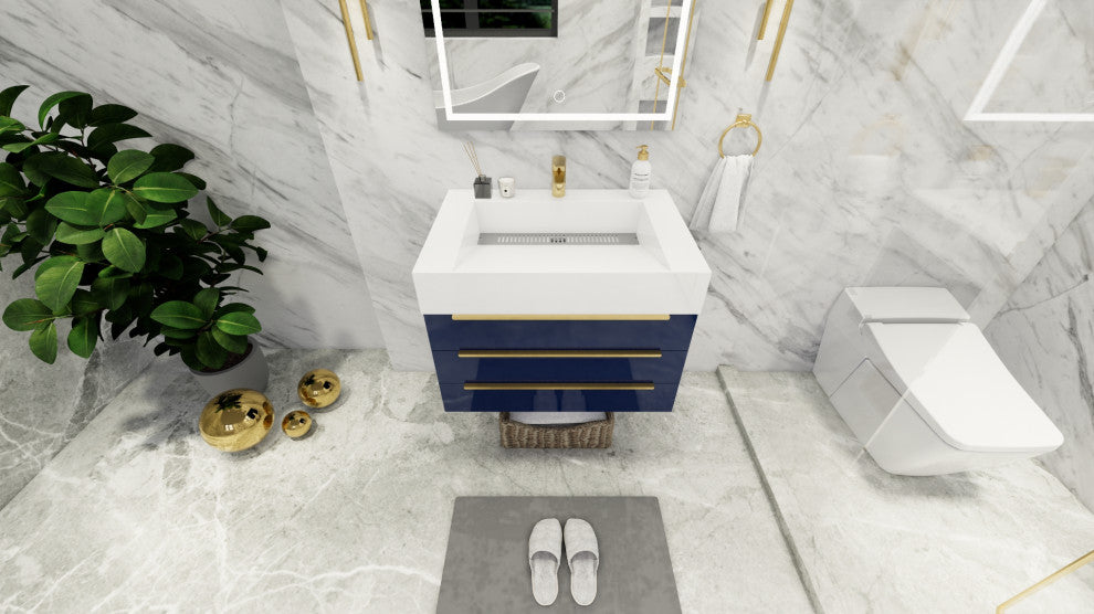 Madison 30" Wall Mounted Vanity with Reinforced Acrylic Sink, High Gloss Night Blue