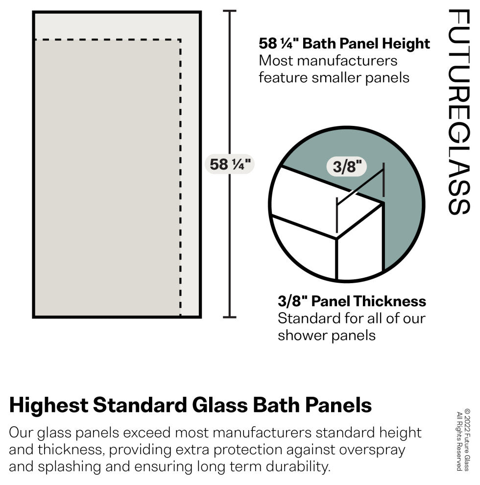 30"x58.25" Single Fixed Fluted Bath Panel Shower Tub Door, Polished Chrome