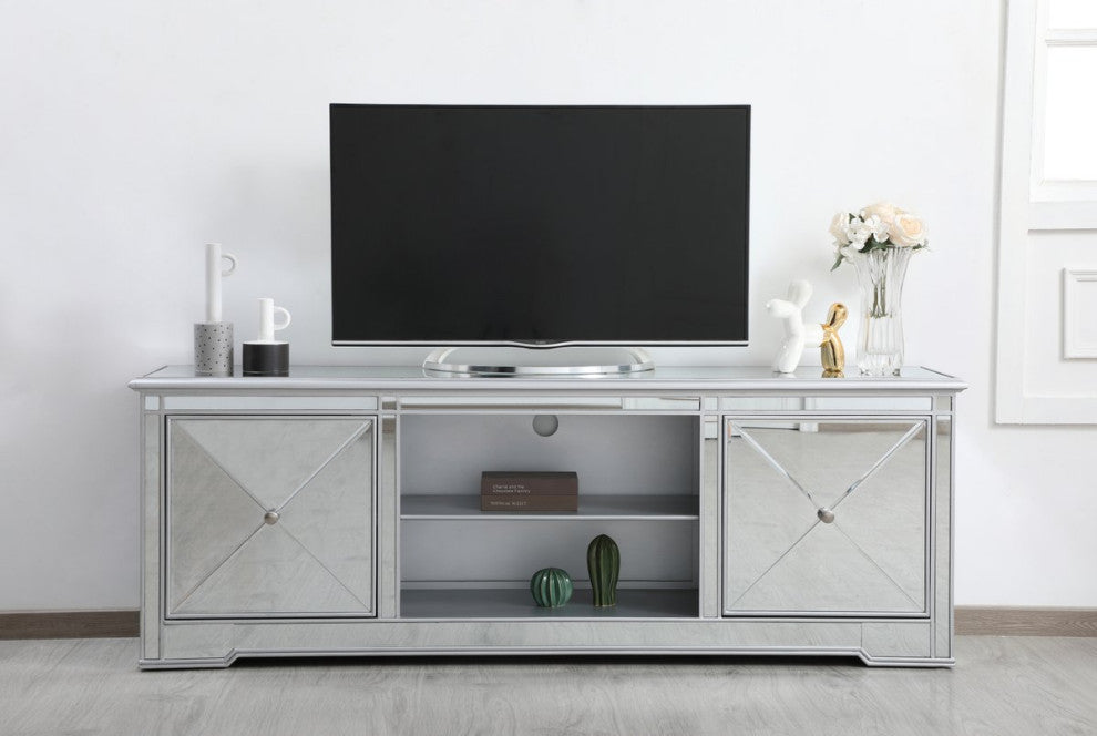 Elegant MF60172S Modern 72" Mirrored Tv Stand, Antique Silver