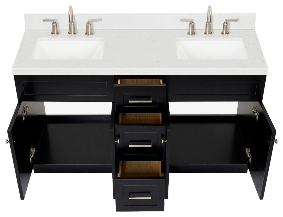 Ariel Hamlet 60" Double Rectangle Sink Bathroom Vanity, Carrara Quartz