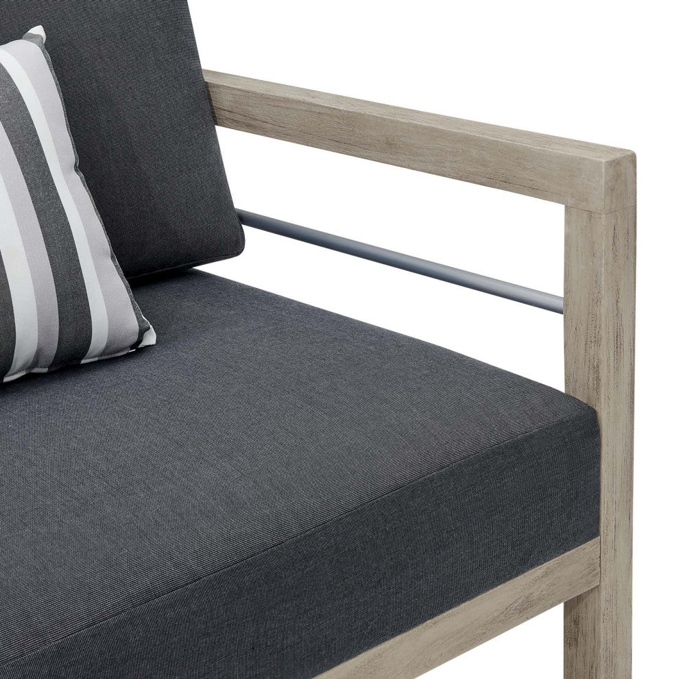 Lounge Sectional Sofa Chair Set, Wood, Gray, Modern, Outdoor Patio Cafe