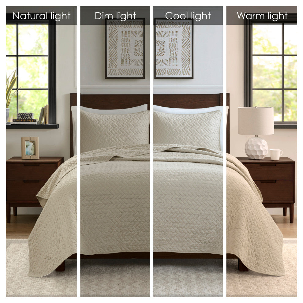 Hampton Hill Velvet Touch Herringbone Oversize 3-Piece Coverlet, Queen