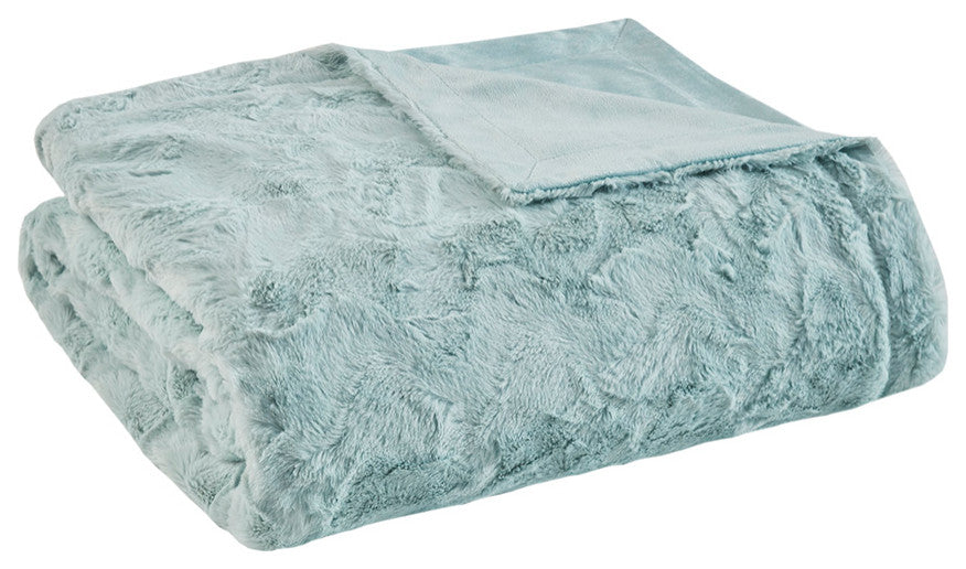 Madison Park Zuri Oversized Faux Fur Throw, Aqua