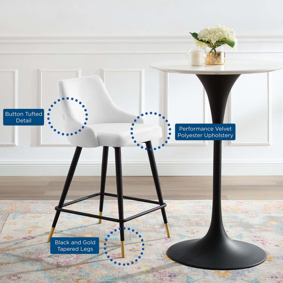 Counter Stool Chair, Set of 2, Velvet, White, Modern, Bar Cafe Bistro Restaurant