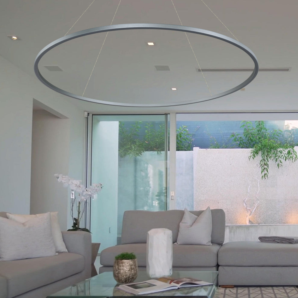 72" Tania ETL Certified Integrated LED Circular Adjustable Chandelier, Silver