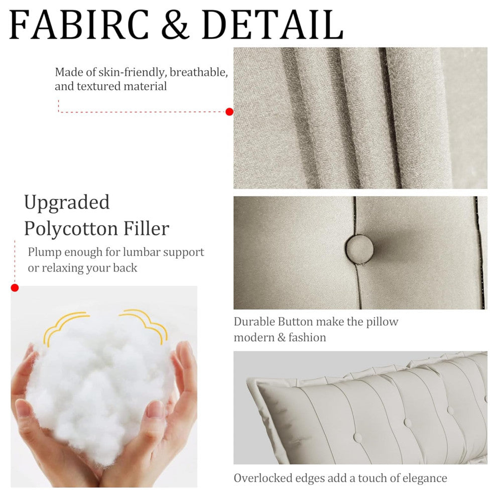 Button Tufted Body Positioning Pillow Headboard Alternative , 39x20x3 Inches
