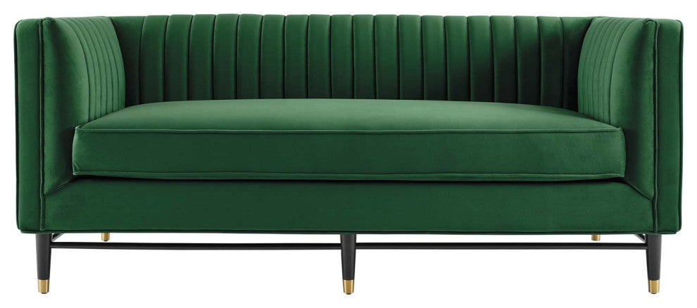 Devote Channel Tufted Performance Velvet Loveseat, Emerald
