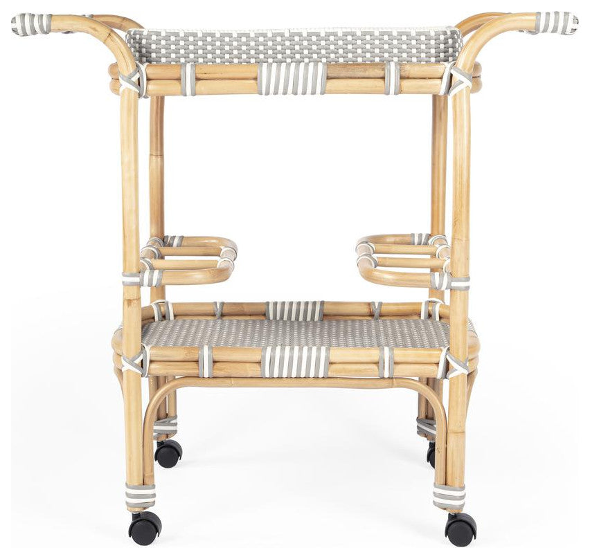 Butler Selena Gray and White Rattan Bar Cart