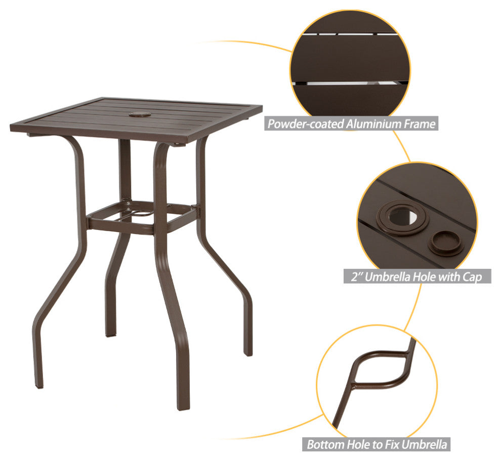 Aluminum Patio Bar Set Bar Stools and Table Set, Brown