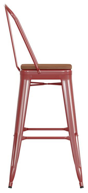 Kai Commercial Grade 30" High Indoor-Outdoor Counter Stool w/Removable Back, Red/Teak