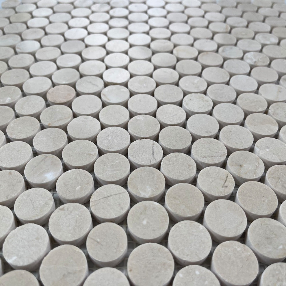 Crema Marfil Marble 3/4 inch Penny Round Mosaic Tile Polished, 1 sheet