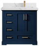 Boston 36 Right Offset Bath Vanity in Navy Blue 2" Calacatta Laza