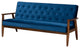 Sorrento Navy Blue Velvet Fabric Walnut Wooden 3-Seater Sofa