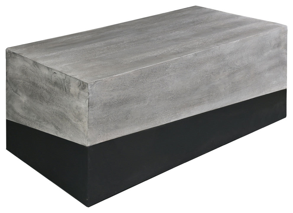 Benzara UPT-263774 45" Rectangular Mango Wood Coffee Table, Iron Base, Black