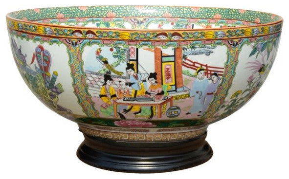 Chinese Rose Canton Porcelain Bowl With Base 14"
