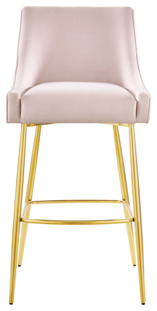 Bar Stool Chair Barstool, Set of 2, Pink, Velvet, Modern, Mid Century Lounge