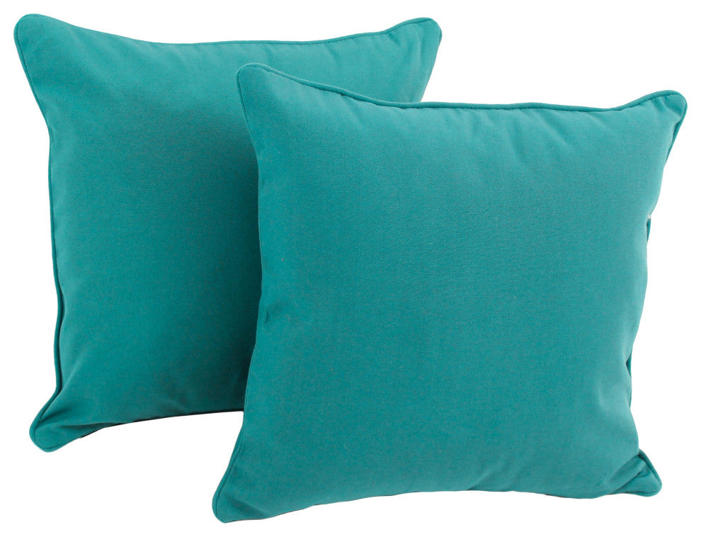 18" Double-Corded Solid Twill Square Throw Pillows, Set of 2, Aqua Blue
