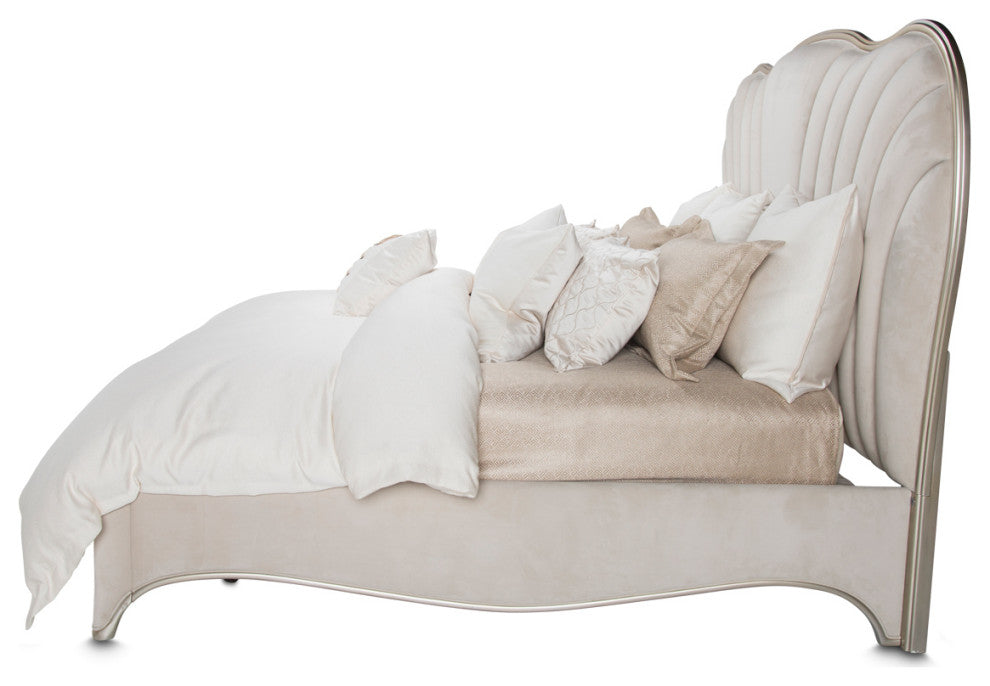 London Place Queen Velvet Panel Bed - Creamy Pearl