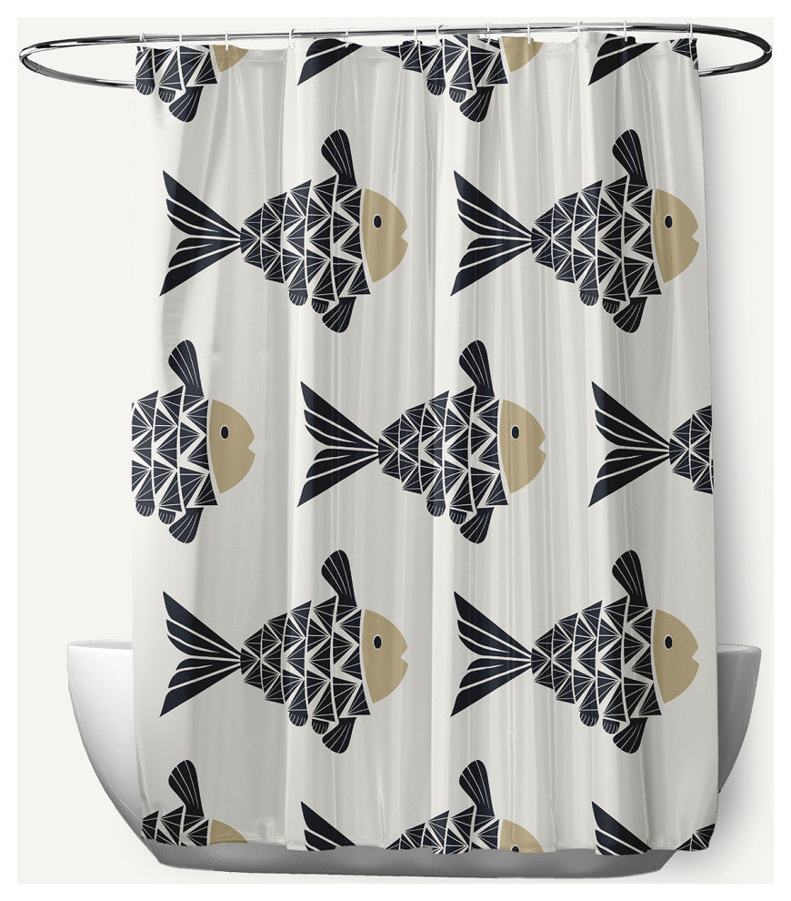 Fish Tales Taupe 70" w x 73" h Shower Curtain