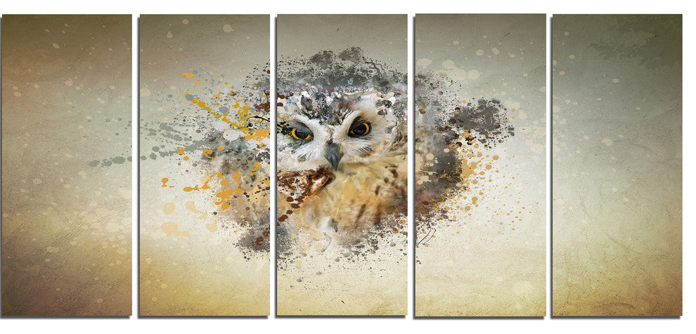 Large Gracing Owl, Animal Canvas Wall Art, 60"x28", 5 Panels