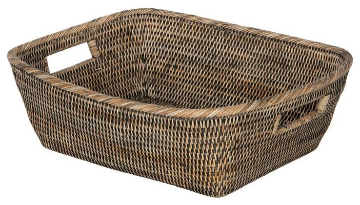 La Jolla Oblong Rattan Storage and Shelf Basket, Black-Wash