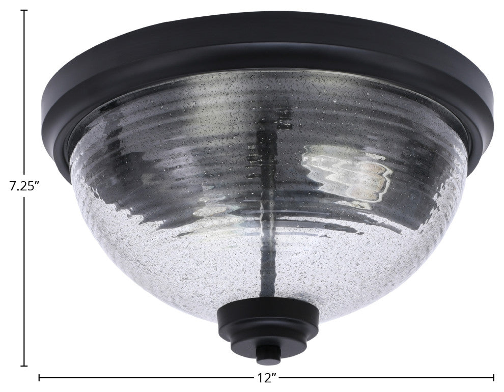 12" 2-Light Flush Mount Light, Matte Black, Smoke Ribbed Glass