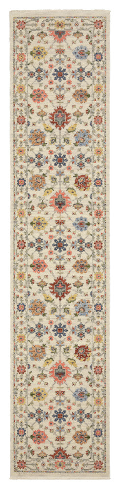 Leoness Floating Floral Indoor Area Rug, Ivory, 2'6" x 12'