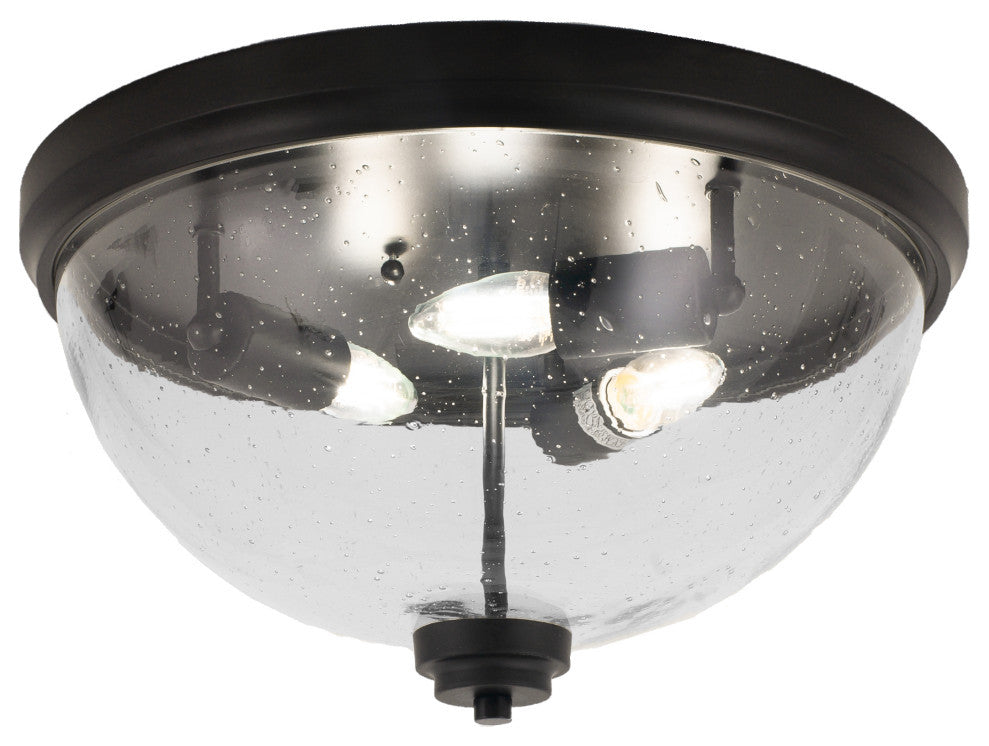 16" 3-Light Flush Mount Light, Matte Black/Clear Bubble
