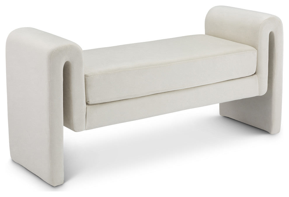 Sloan Velvet Upholstered Bench, Cream, 51" Wide