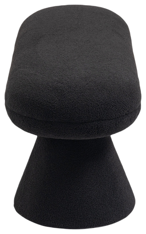 Drum Faux Shearling Teddy Fabric Upholstered Bench, Black