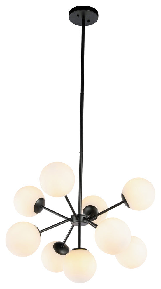 Black Finish And Frosted White Glass 9-Light Pendant