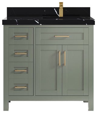 Cambridge 36" Right Offset Bath Vanity in Evergreen 2" Calacatta Black