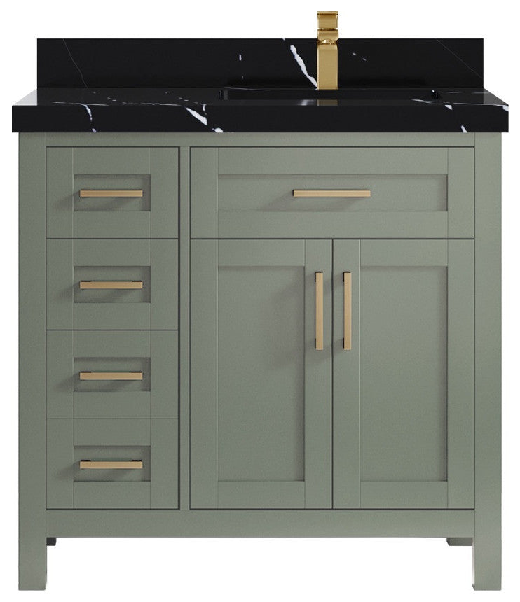 Cambridge 36" Right Offset Bath Vanity in Evergreen 2" Calacatta Black