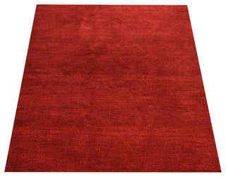 Hand Knotted Loom Silk Area Rug Solid Light red
