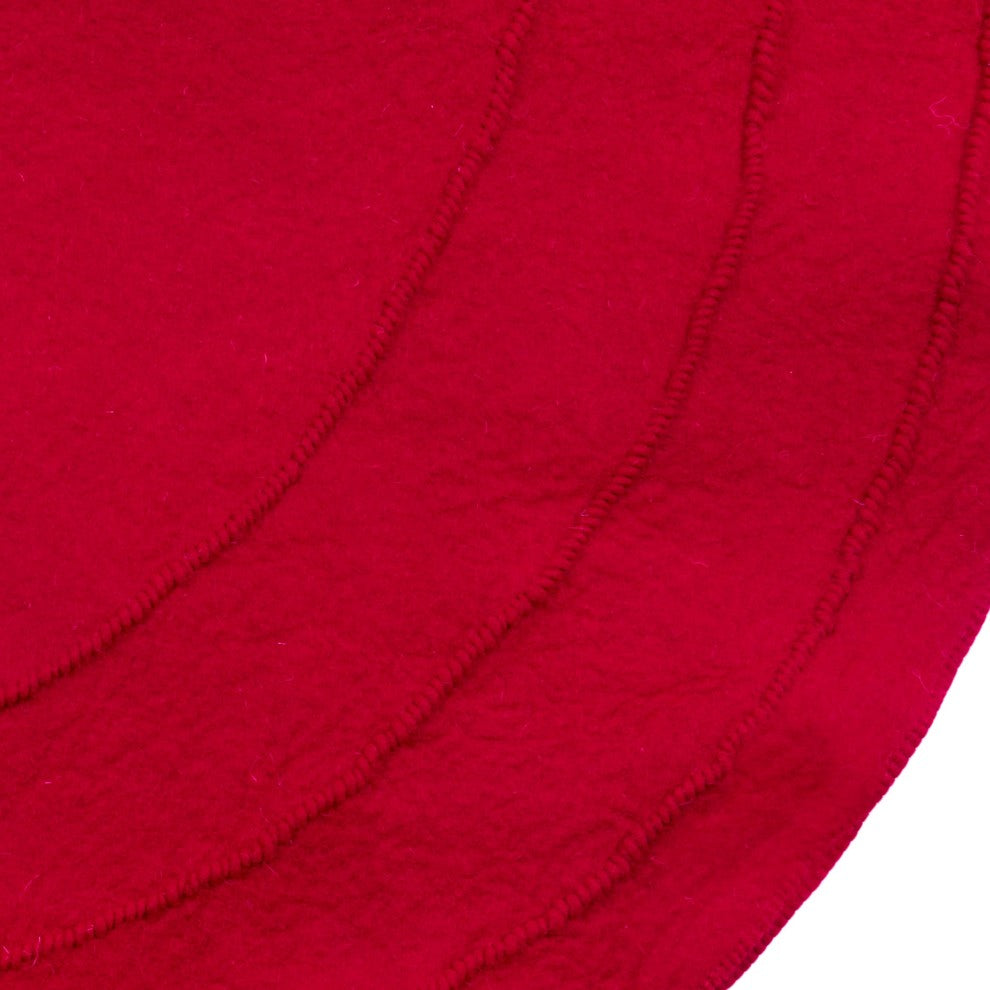 Red Poinsettia Buttons Christmas Tree Skirt in Hand Felted Wool, 60"