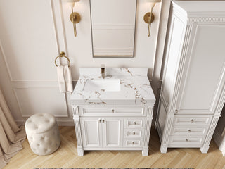 Paris 36" Left Offset Bathroom Vanity, White 2" Viola Brown