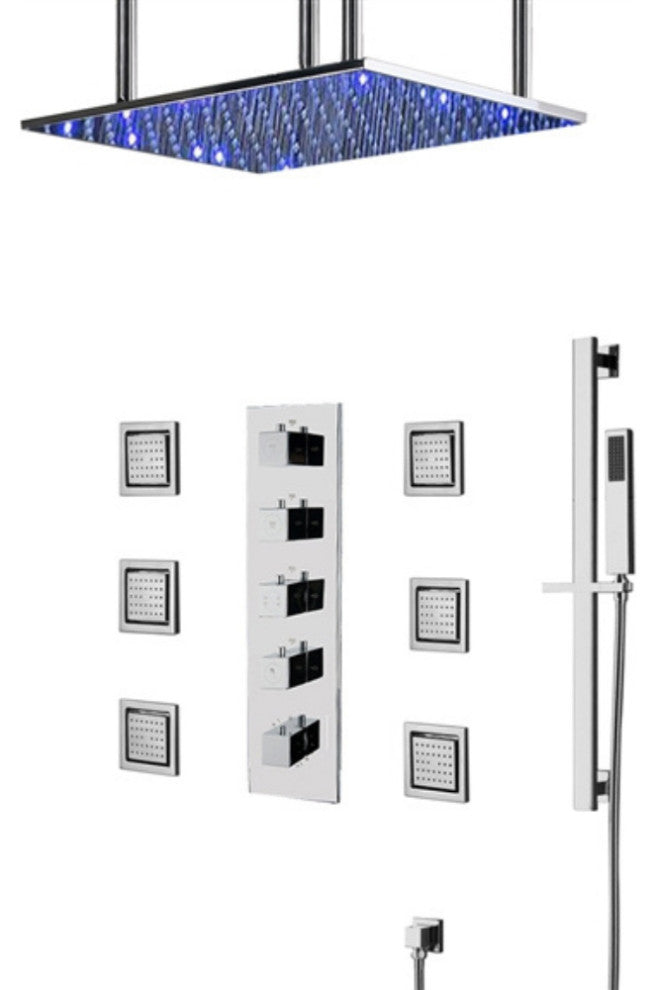 Vasto 20" Rainfall Shower System, Handheld Shower and Jetted Body Sprays, Chrome