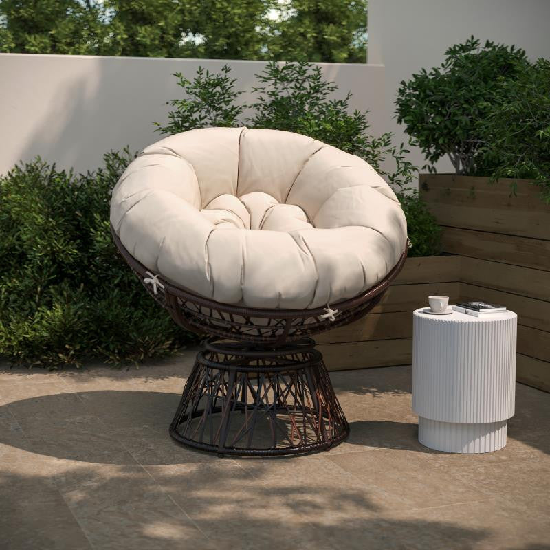 Bowie Comfort Series Swivel Patio Chair with Cushion, Brown/Beige