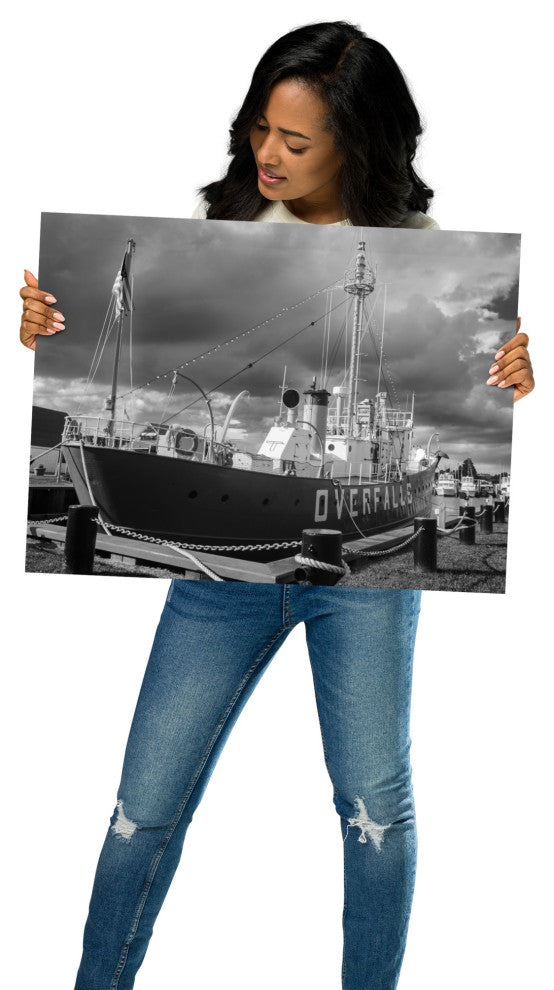Overfalls Lightship Landscape Photo Black and White Unframed Wall Art Print, 18" X 24"
