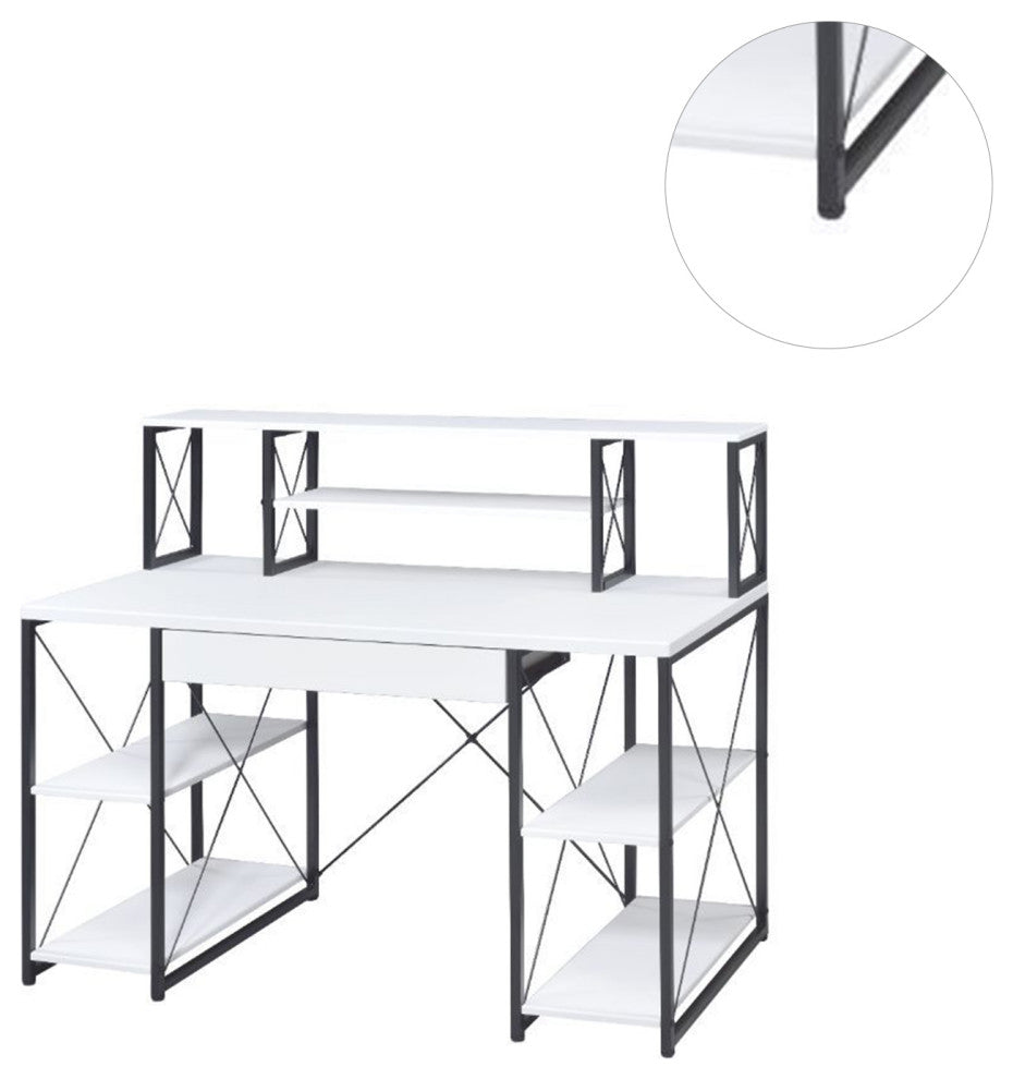 Wooden Writing Desk With Open Shelves, White