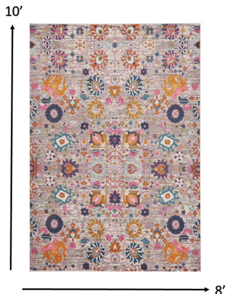 8' X 10' Silver Floral Power Loom Area Rug