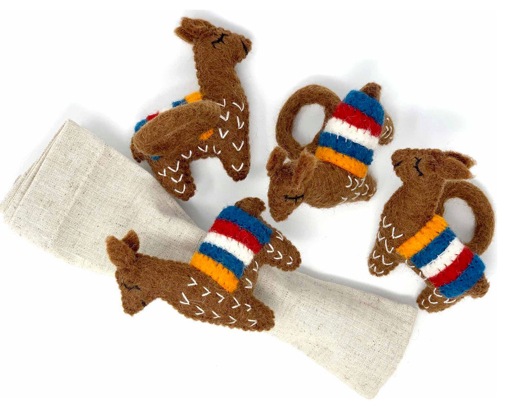 Felt Llama Napkin Rings, Set of 4, Chocolate