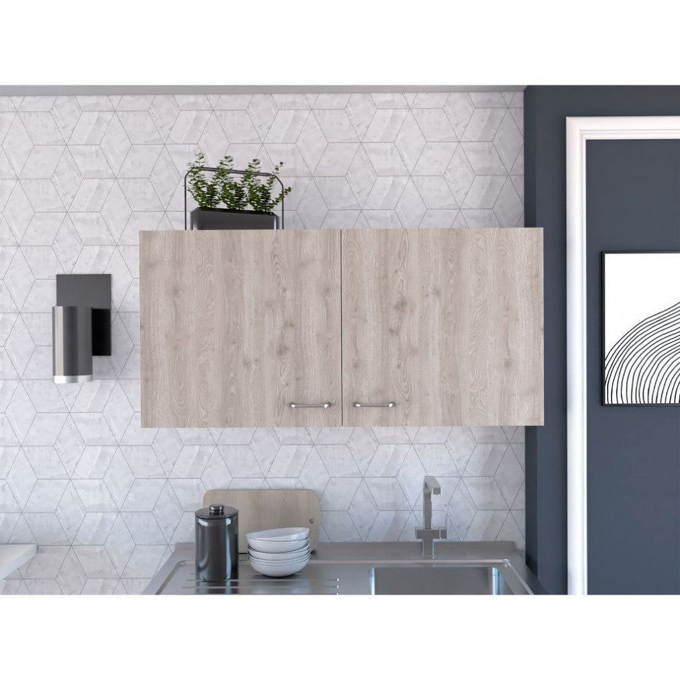 Oklahoma Wall Cabinet with 2 Inner Shelves, White/ Light Gray