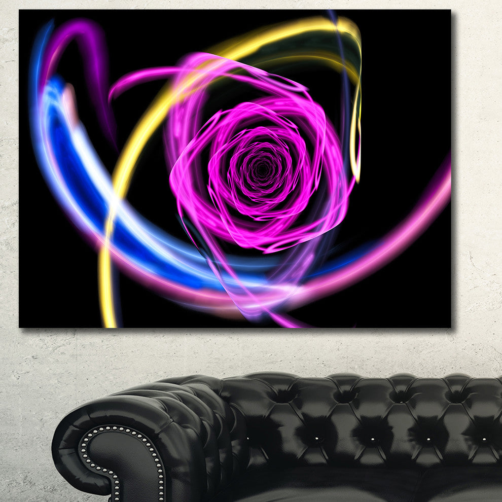 Glowing Purple Neon Rose, Floral Canvas Art Print, 40"x30"