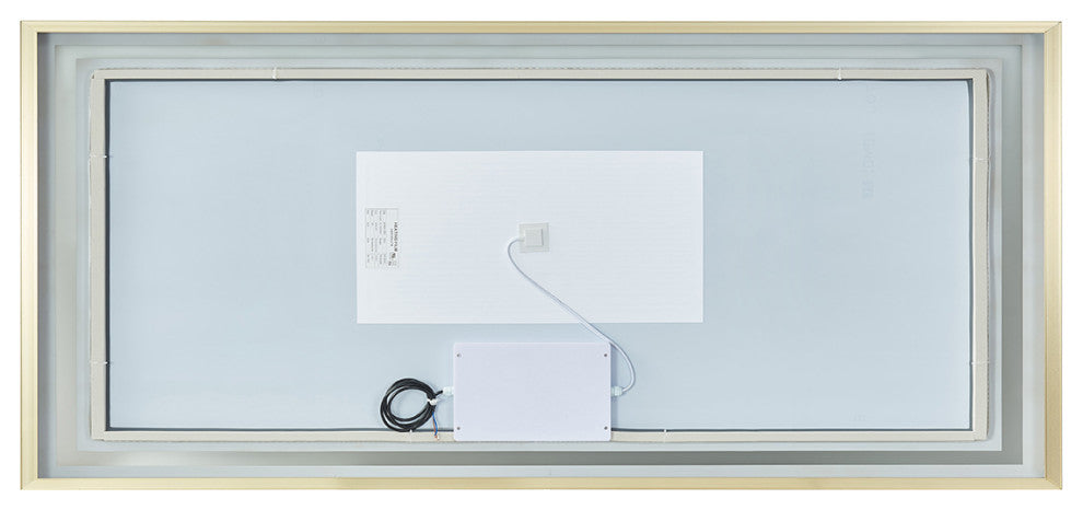 Horizontal Rectangular LED Wall Mount Bathroom Mirror, Gold, 72"