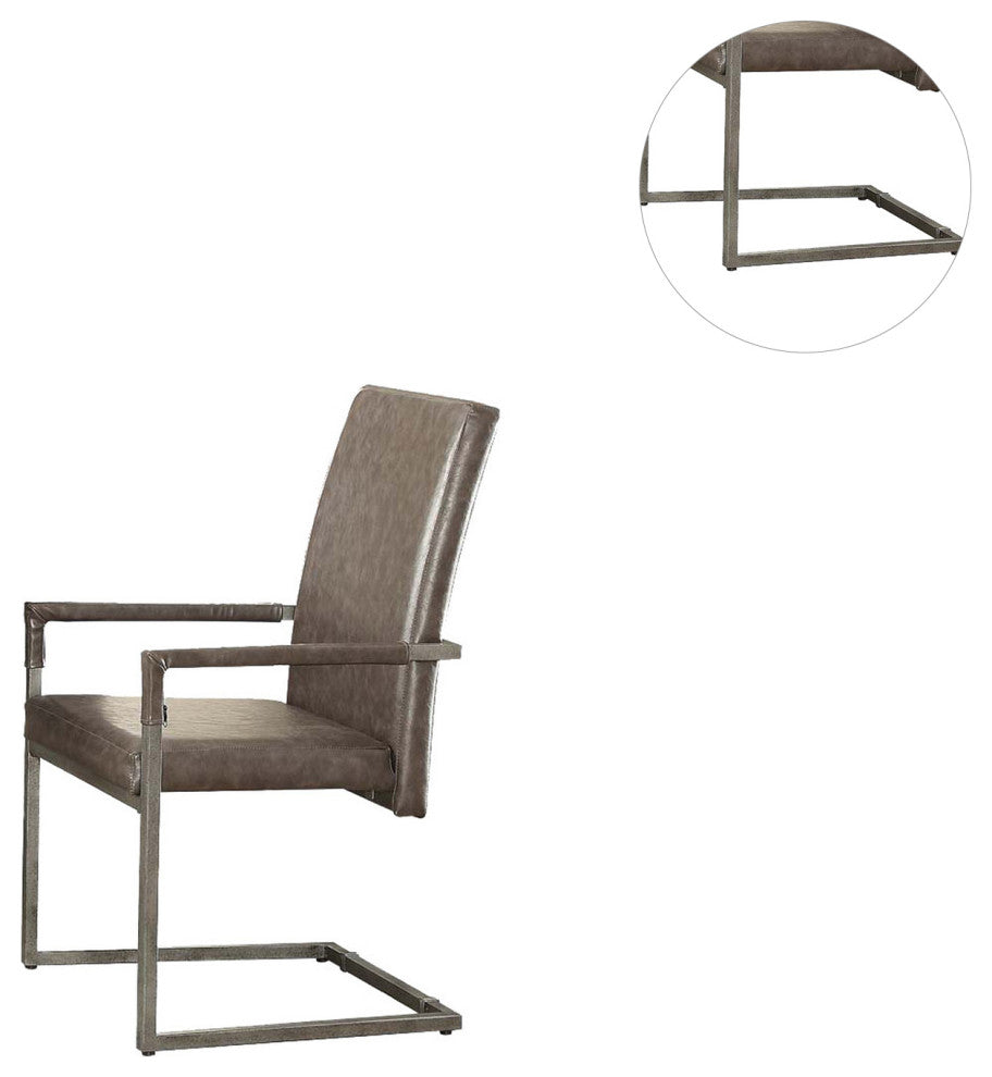 Set of 2 PU Arm Chair, Vintage Gray/Antique Silver