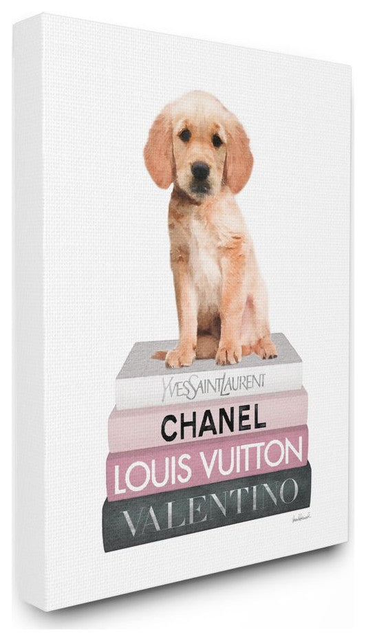 Adorable Puppy Sitting on Glam Fashion Books30x40