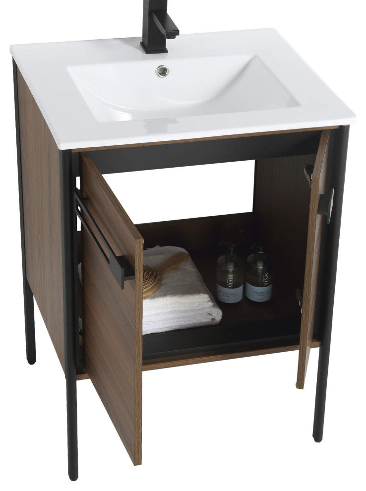 Oakville Bath Vanity, Ceramic Sink, Walnut Ebony, 24 Inch, Black Hardware