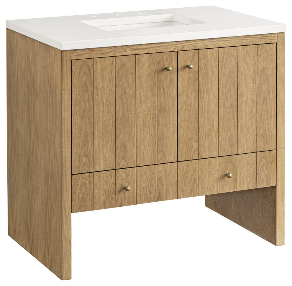 Hudson 36" Single Vanity, Light Natural Oak,  White Zeus Quartz Top