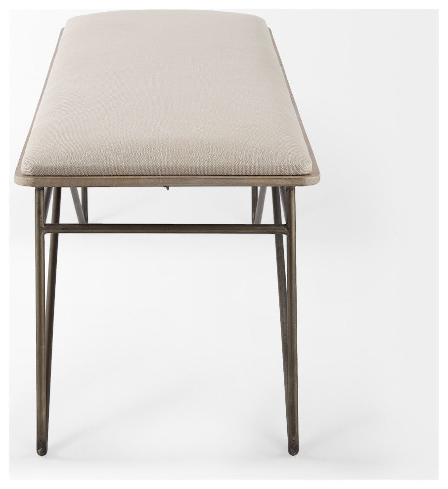 Camille 55.5Lx16.0Wx17.0H Cream Fabric Seat With Metal Frame Bench